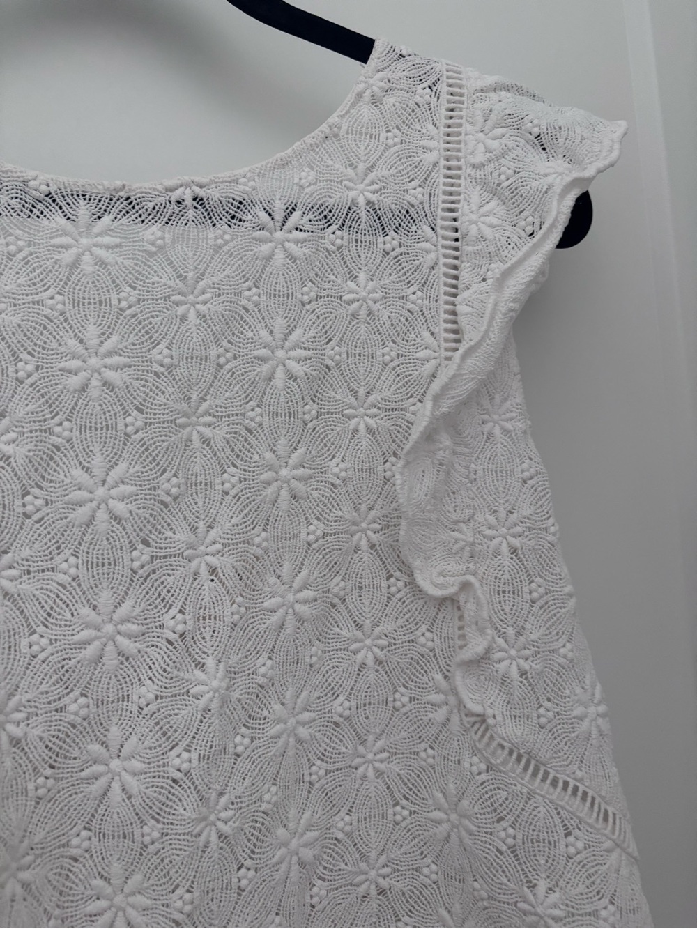 Sezane White Floral Eyelet Flutter-Sleeve Blouse - Picture 2 of 7